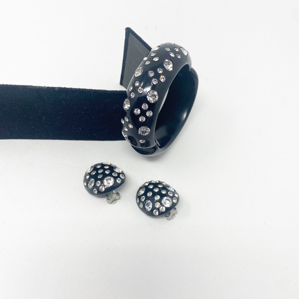 447 Weiss 1950s Celluloid Clamper Bracelet And Clip Earrings Jewelry Set 190$